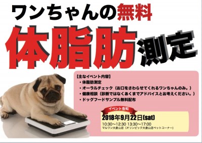 【 9.22大倉山店FESTIVAL開催！情報その1 】「 ワンちゃんの無料体脂肪測定会」で健康チェック！〜アニコム損保協力〜 ペットショップマルワン大倉山店フェス開催！ペティアポイントも2倍！