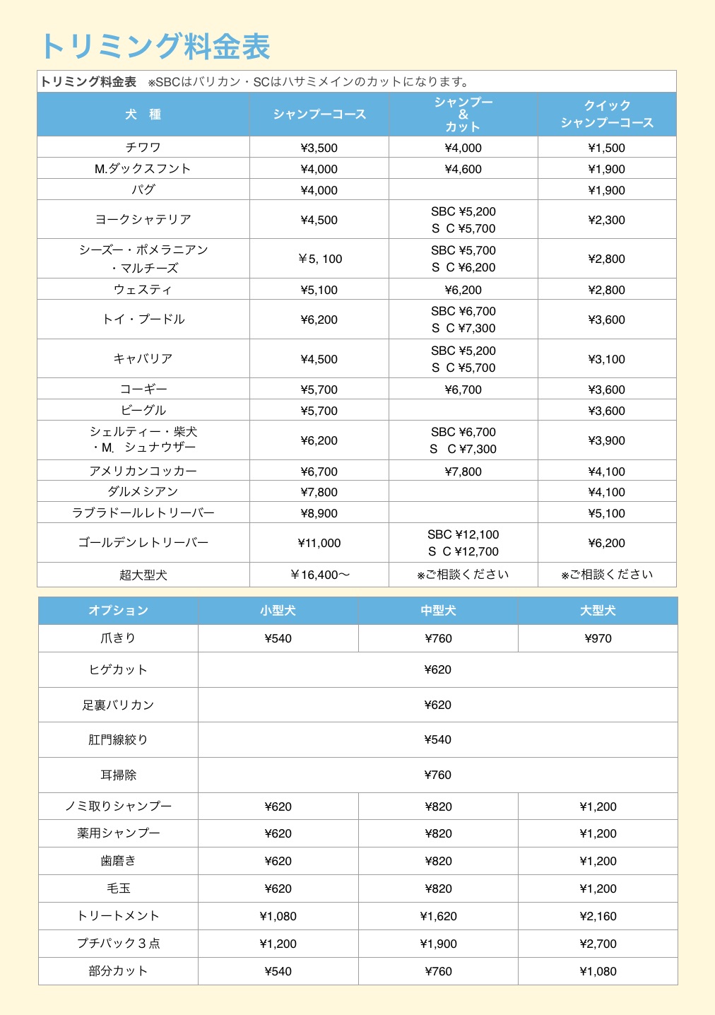 料金表 - トリミング通信Vol.4