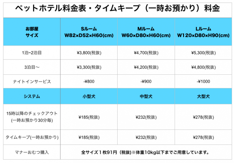 白楽店ペットホテル料金表 | 年末年始 ペットホテル情報 - 白楽店