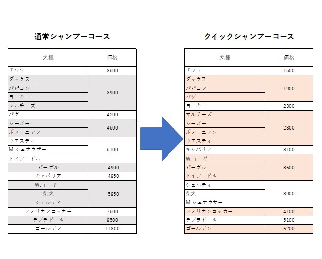 実際のシャンプーコースの値段と比較 | トリミング通信 - 城山店