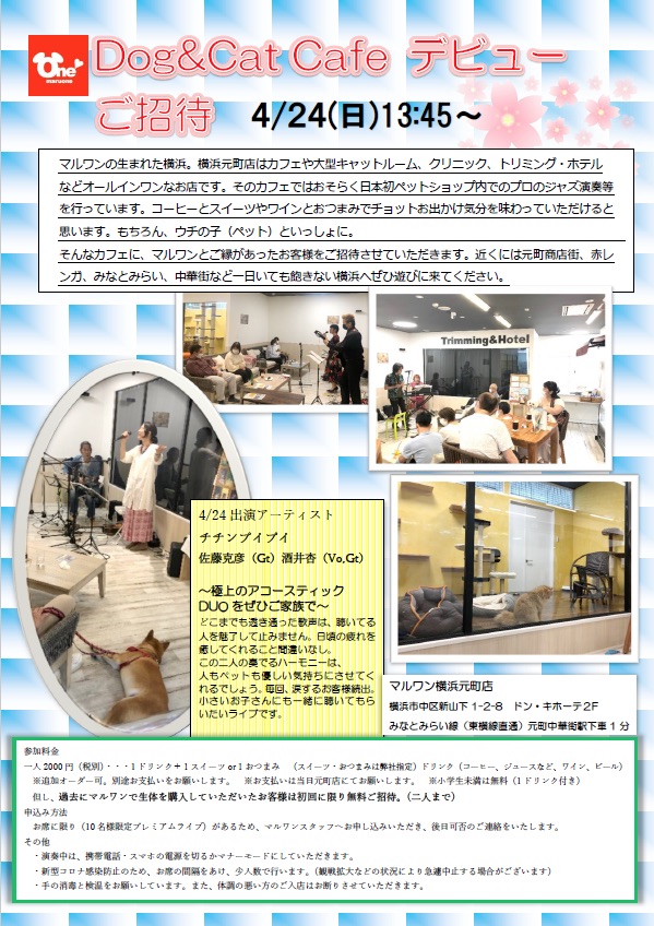 4/24（日）開催概要 | 愛犬＆愛猫とジャズライブ体験！ - 横浜 元町店