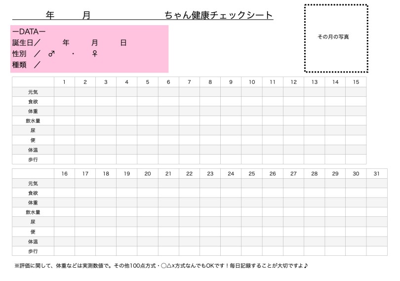 健康チェックシート | 愛犬＆愛猫の健康管理 - 本羽田店